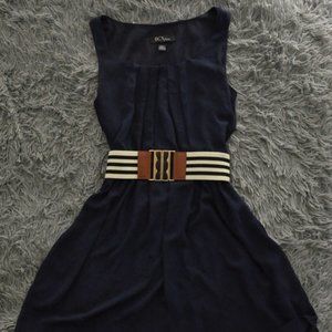 BCX Dress Navy Blue Belted Chiffon Dress, XXS
